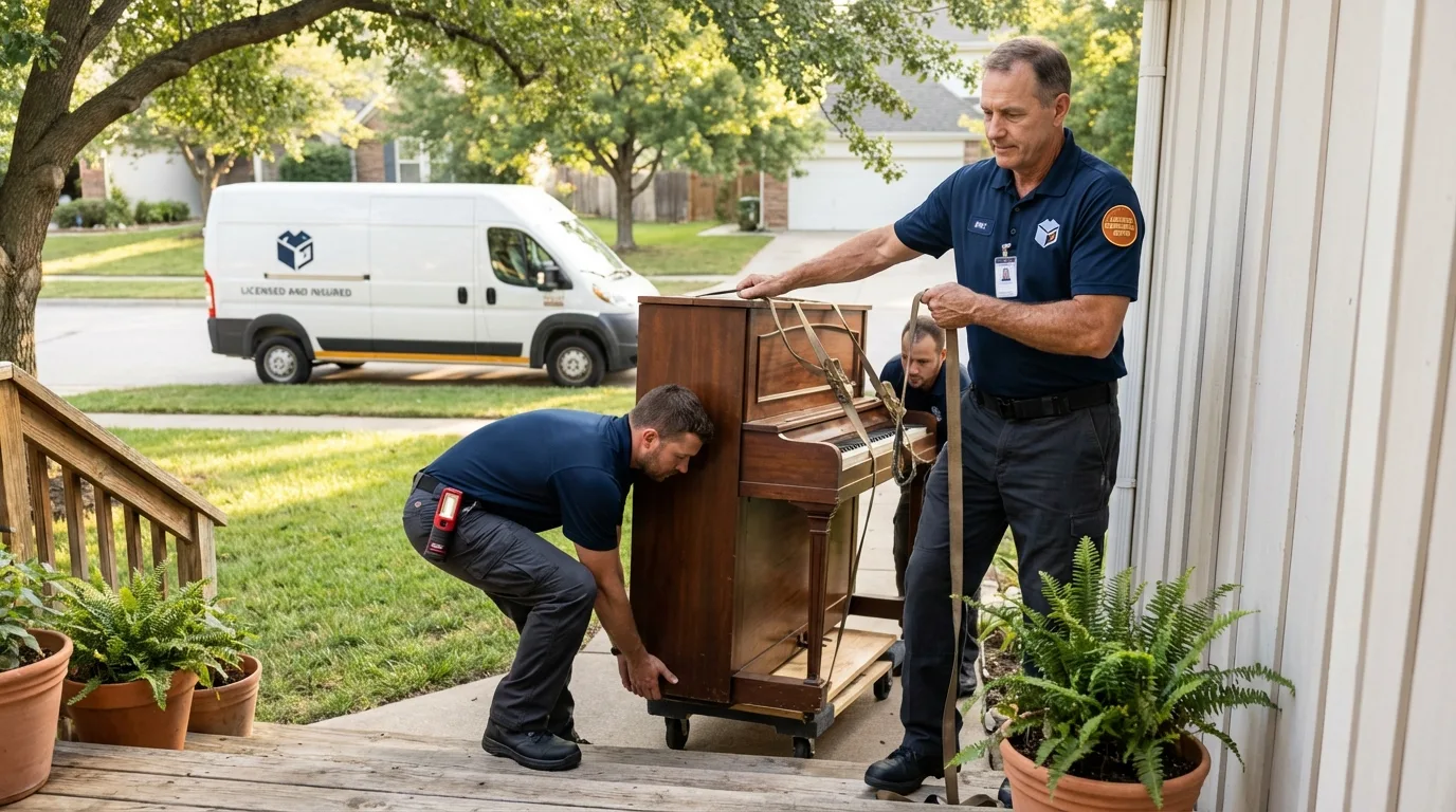 Licensed piano movers securing grand piano in Mound Bayou, MS